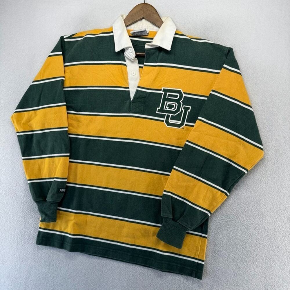 Vintage Baylor University Rugby Shirt men's Large Green Yellow bears Barbarian